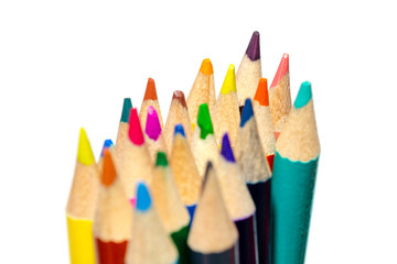 Close up color pencils isolated on white background.
