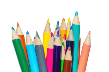 Close up color pencils isolated on white background.