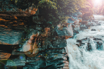 mountain hills and forest on the background of blue sky in the Carpathians, Ukraine