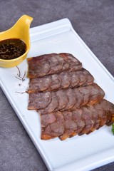 grilled beef steak with vegetables