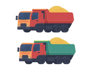 Dumper truck. A set of trucks, transportation soil and construction materials on building site.