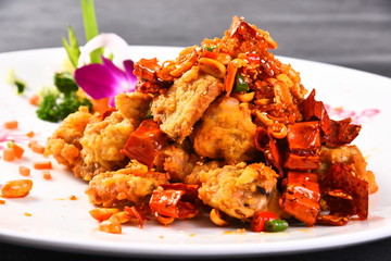 fried chicken with vegetables