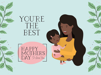 mothers day card with black mother and daughter leafs crown