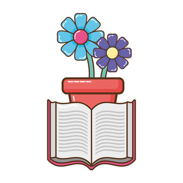 open book with flowerpot isolated icon