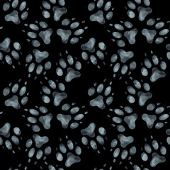 Seamless pattern of dog footprint. Watercolor illustration.