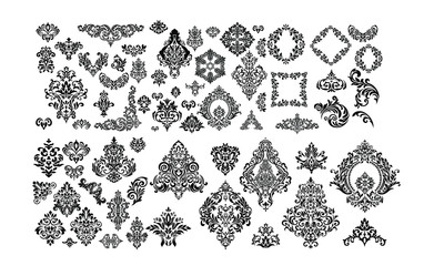 Oriental vector damask patterns for greeting cards and wedding invitations.