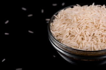 rice closeup. rice on a black background.