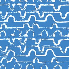 Seamless pattern. Naive abstract brush ornament in blue, white colors. Pritn for textiles, wallpapers, scrapbooking in doodle style. Vector illustration texture.