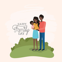 Fototapeta premium family day card with black parents and daughter in the field
