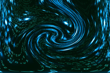 Blue green matrix digital background. Distorted cyberspace concept. Green characters fall down in...