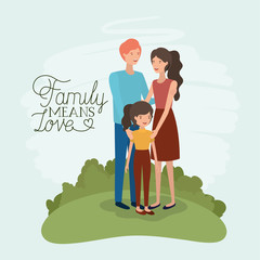 family day card with parents and daughter in the field