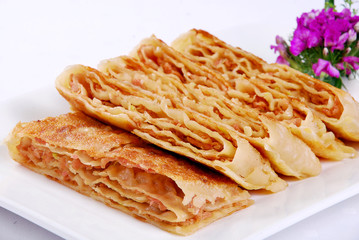 pancakes with meat and sauce