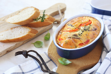Vegetable Clafoutis with red bell pepper and and dried tomatoes