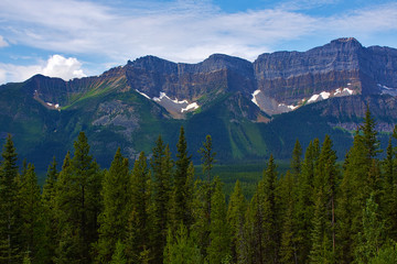 Surrounded by mountains and lakes in Rocky mountain ( Canadian Rockies ). Near Calgary. Portrait, fine art. Jasper, Yoho and Banff National Park. Alberta, British Columbia, Canada: August 4, 2018