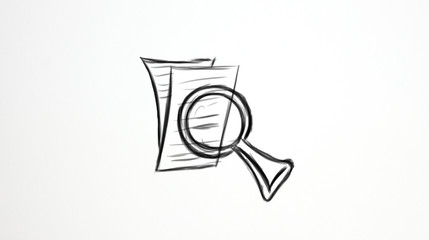 Outline icon of file folder and magnifying glass