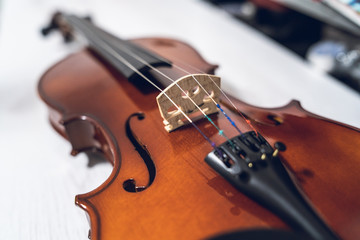 Naklejka premium Close up on the violin musical instrument