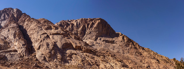 Egypt. Mount Sinai in the morning at sunrise. (Mount Horeb, Gabal Musa, Moses Mount). Pilgrimage place and famous touristic destination.