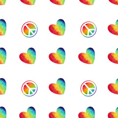 Hand drawn seamless pattern with lgbt rainbow symbols in watercolor