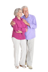 Portrait of happy senior couple on white background