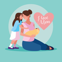 mother with cute baby and girl