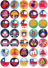 Set of 35 cute kawaii chile icons graphic resources fiestas patrias