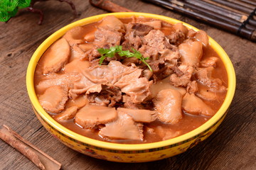 thai noodle soup with meat and vegetables