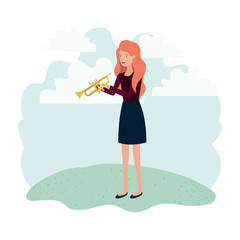 woman with trumpet in landscape avatar character