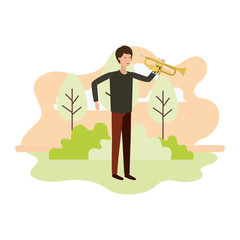 man with trumpet in landscape avatar character