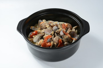 frying pan with meat and vegetables