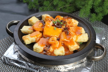 spanish paella in a frying pan