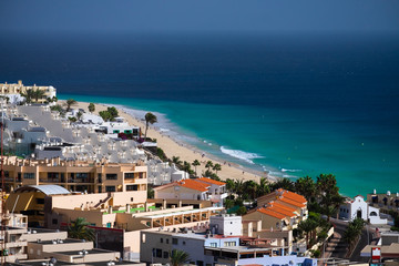 Aerial view on the beach Morro Jable, Fuerteventura.