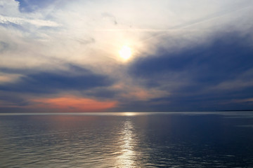 Fototapeta na wymiar Beautiful sunset over the steel grey Baltic Sea in Denmark.