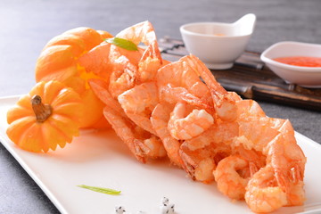 shrimps on a white plate
