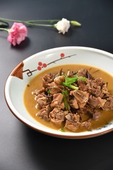 thai noodle soup with meat and vegetables
