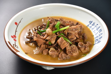 thai noodle soup with meat and vegetables