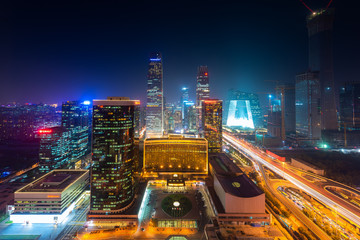 Beijing, China modern financial district skyline at night