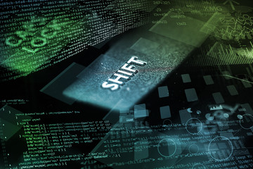 Close-up dark keyboard with coding and programing concept
