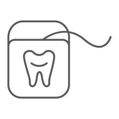 Fototapeta premium Dental floss thin line icon, dentist and dentistry, tooth care sign, vector graphics, a linear pattern on a white background.