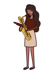 young woman with saxophone character