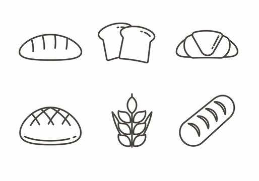 Set Of Bread Icon With Outline Design. Bread Vector Illustration 