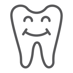 Happy tooth line icon, teeth and dentistry, smiling tooth sign, vector graphics, a linear pattern on a white background.