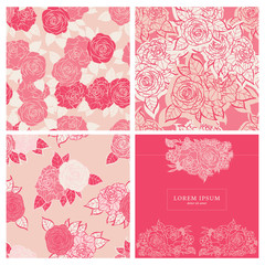 Beautiful rose flowers wedding template and pattern design set
