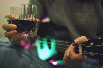 Girl playing guitar sound melody song music background