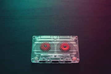 Audio cassettes for vintage recorder beckground colorful