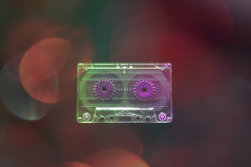 Audio cassettes for vintage recorder beckground colorful