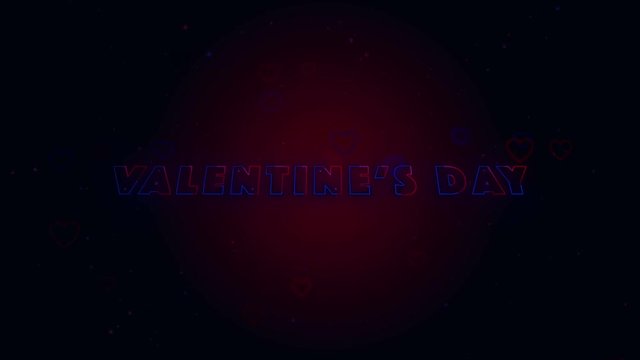 Happy Valentine's Day Little hearts are on dark background with sparks. Conceptual backgroud. Appearing and disappearing lettering. Zooming. Action. Animation. 3D. 4K.