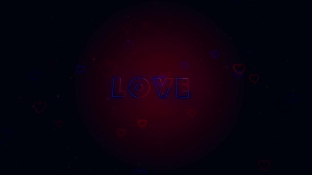Love is in the air. Little hearts are on dark background with sparks. Conceptual backgroud. Close up. Zooming. Action. Animation. 3D. 4K.