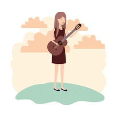 woman with guitar in landscape avatar character