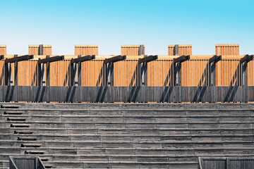 Wooden stairs with blue sky