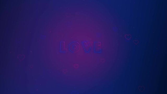 Love is in the air. Little hearts are on dark background with sparks. Conceptual backgroud. Close up. Action. Animation. 3D. 4K.